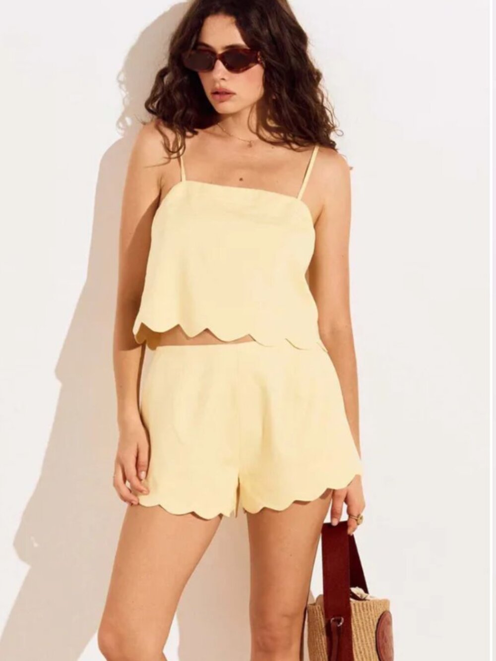 NWT!! Mink Pink Grazia Scallop Hem Shorts-Butter